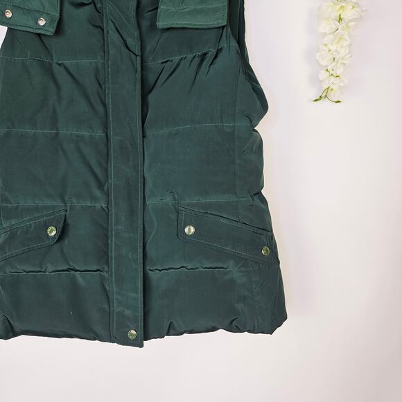 Talbots Quilted Puffer Vest Detachable Fur Hood Feather Duck Down Fill Sz Small - Picture 7 of 15